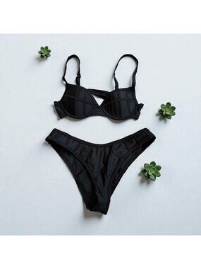 REFORM Swim Black Bikini Swimsuit Set Sz XS Top Sz M Bottoms